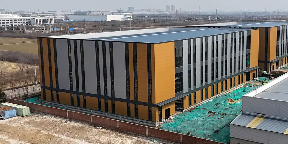 Modern steel office building: Softening the Industrial Look